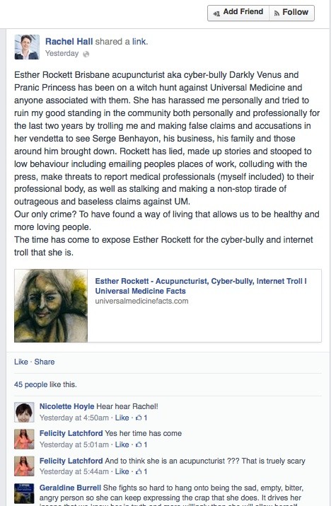 Rachel Hall, Facebook page, May18, 2014